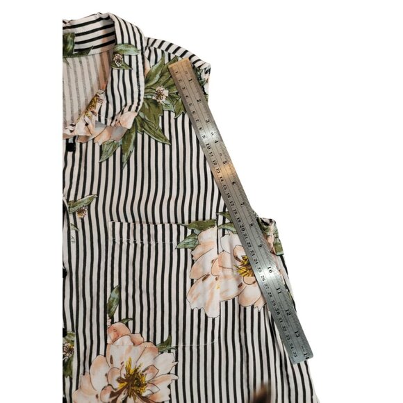 Sleeveless Floral & Stripe Button Down Blouse Collared Tunic XL By Live 4 Truth - Picture 9 of 12